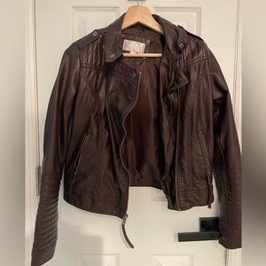 Burgundy Pleather Moto Jacket: Size small, never worn.
